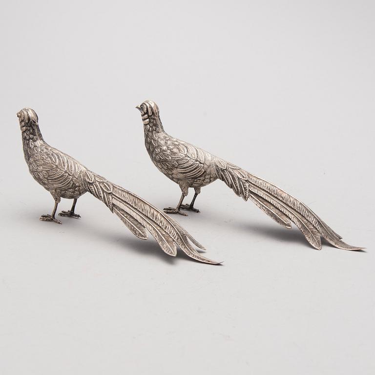 Two bird table decorations in silver, Spain after 1934.