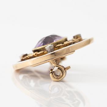 A Fabergé jewelled gold and enamel brooch, workmaster Mikhail Perkhin, St Petersburg, 1895-1903.