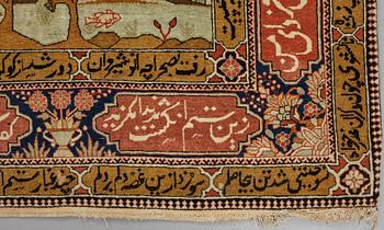 A RUG, a semi-antique Kashan figural, possibly Motachem, ca 202 x 140 cm.