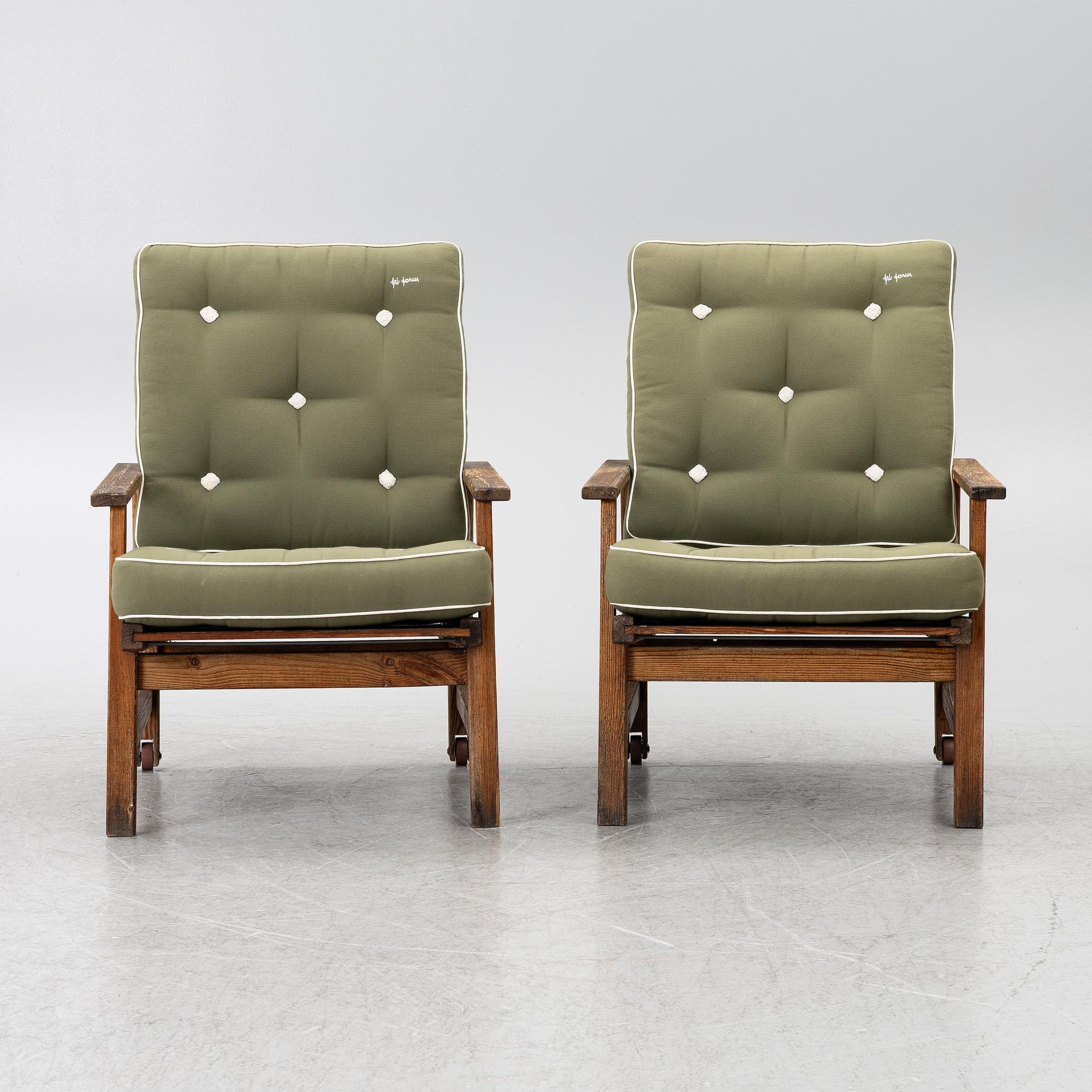 Elsa Stackelberg, a pair of garden armchairs with ottomans, Fri Form, Edsbruk, 1980s.