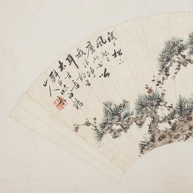 Oidentifierad konstnär, s.k. "Solfjädersmålning", Tall, Kina, 1900-tal.