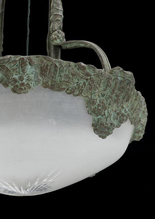 A patinated brass ceiling lamp attributed to Alice Nordin, Böhlmarks, Stockholm 1910's-20's.