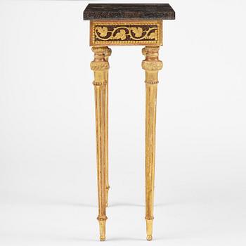 A late Gustavian carved giltwood and marble console table attributed to P. Ljung (1743-1819).