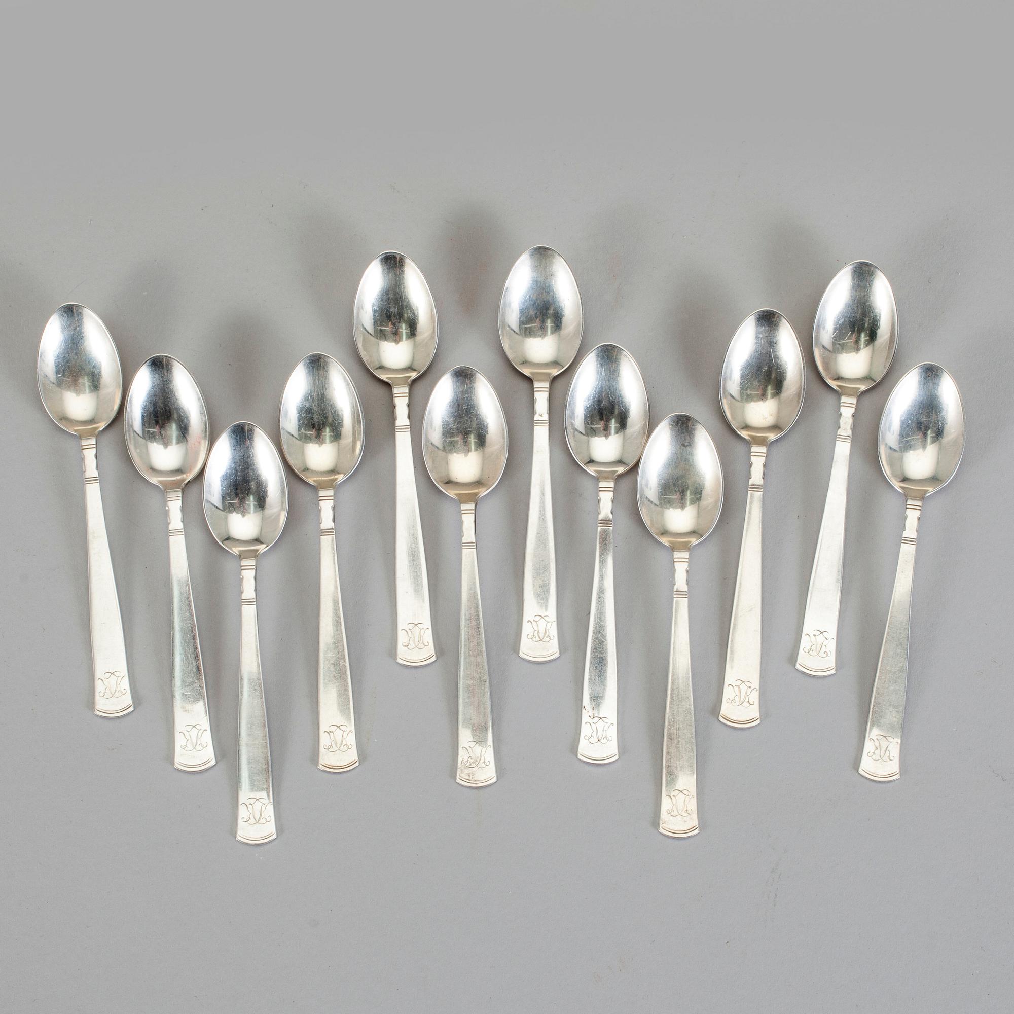 KAFFESKEDAR, 12 st, silver GAB, Stockholm 1941-1942. Total vikt ca 137 g.