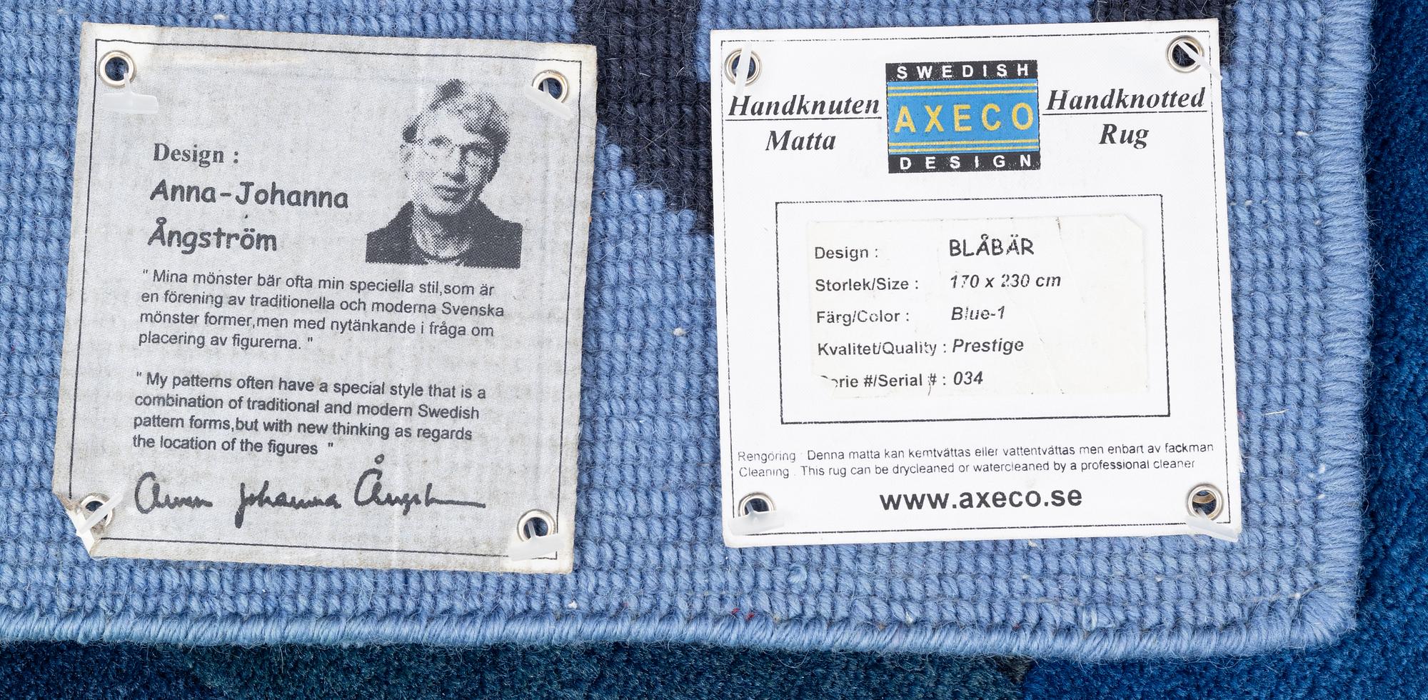 Anna-Johanna Ångström, matta, "Blåbär", Axeco, ca 230 x 170 cm.