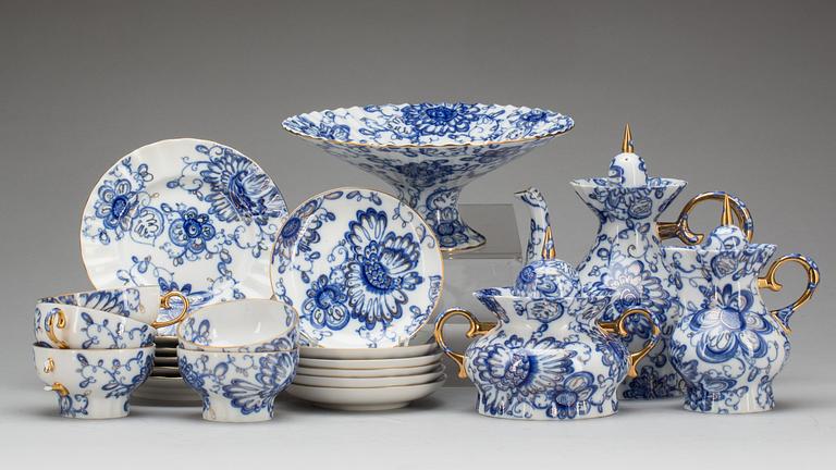 KAFFESERVIS, 14+3 delar, porslin, "Singing Birds", Lomonosov, Ryssland.