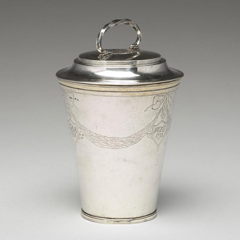 A Swedish early 19th century parcel-gilt silver beaker and cover, mark of Johan Fredrik Bjornstedt, Stockholm 1811.