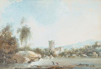 270. Louis Belanger, Fishermen by a river and ruins.