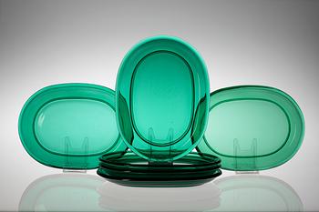 A set of six glass plates and a etagère by Josef Frank, Svenskt Tenn.