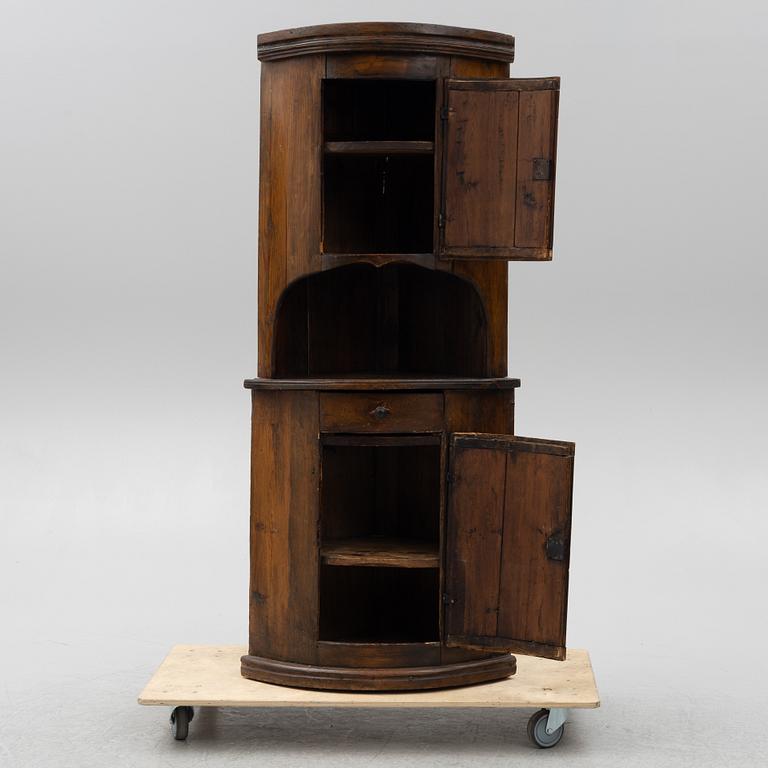 Corner cupboard, folk art, circa 1800.