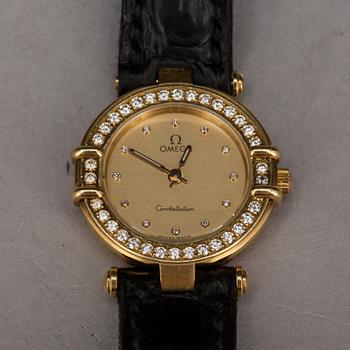 OMEGA, Constellation, quartz, guld/stål med åttkantslipade diamanter, ca 1990-tal.