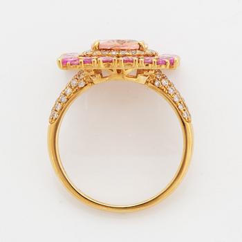 Pink tourmaline, pink sapphire and diamond cocktail ring.