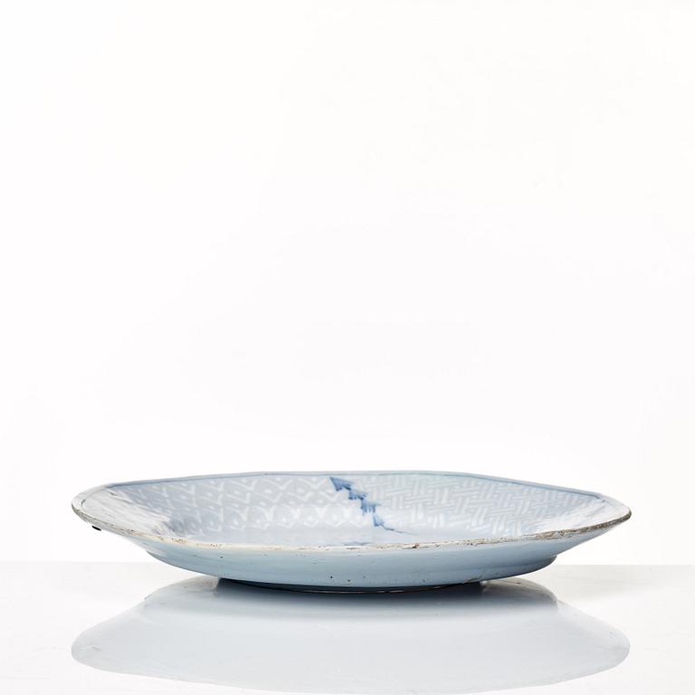A large Swedish armorial serving dish with the arms of Gyllenram, dated Stockholm 18/8 1752.