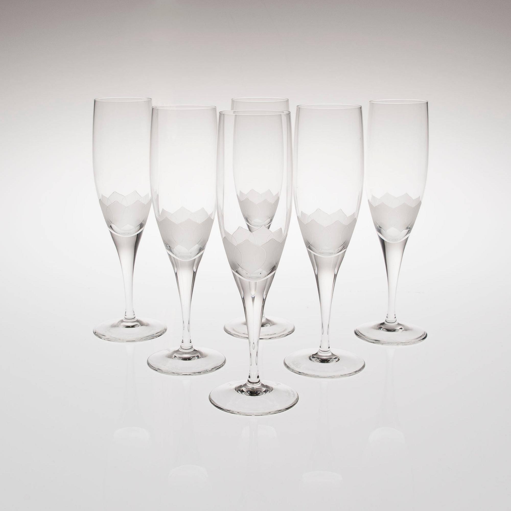 CHAMPAGNEGLAS, 6 st, "Lotus", Richard Latham Studio-Linie, Rosenthal, 1980-tal.
