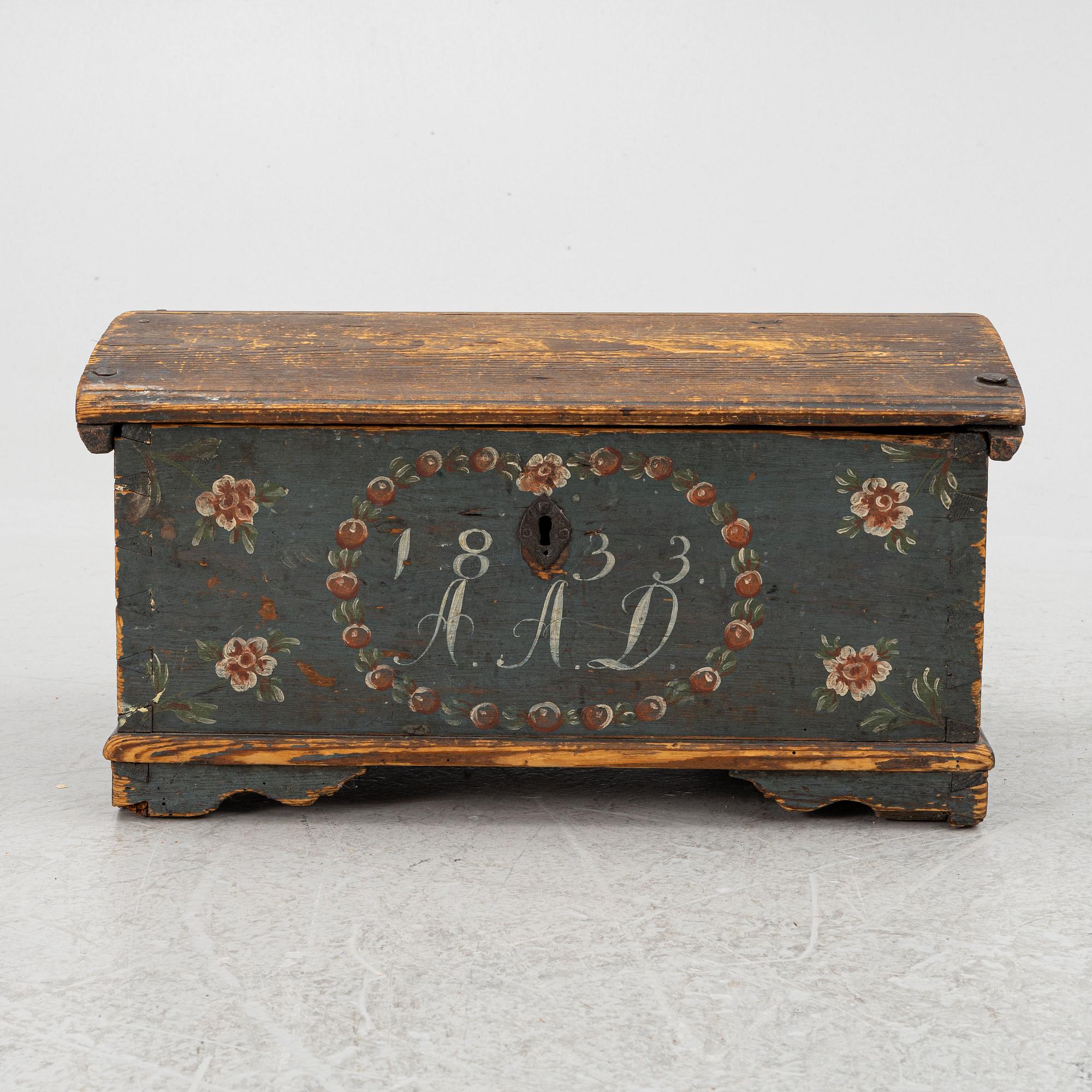 Färdskrin, Allmoge, Halland, daterat 1833.