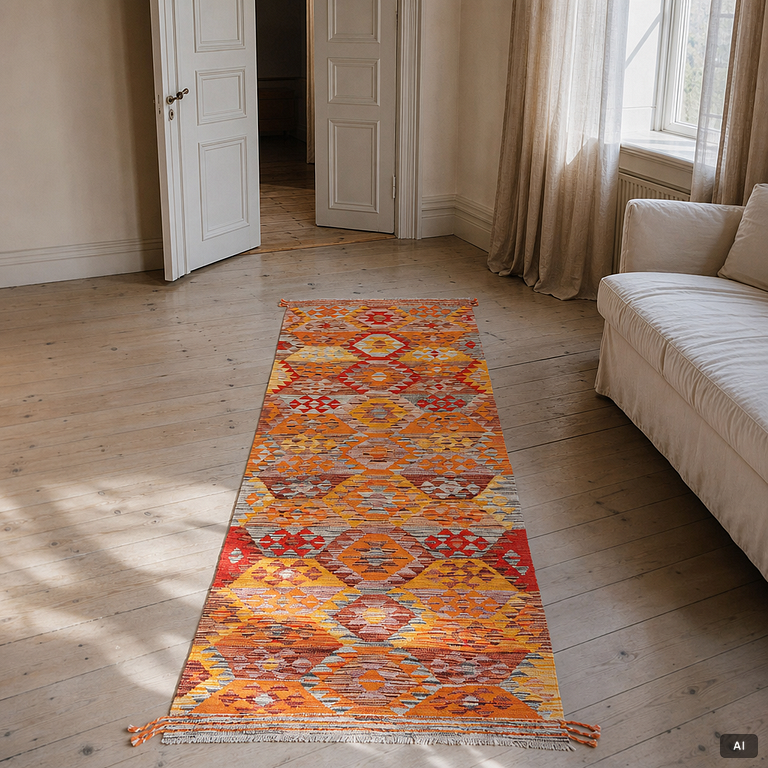 A Kilim runner, c. 255 x 85 cm.
