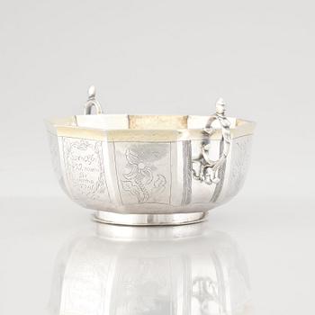A Swedish Baroque parcel-gilt silver brandy-bowl, mark of Samuel Nordsten, Karlskrona, 1746.