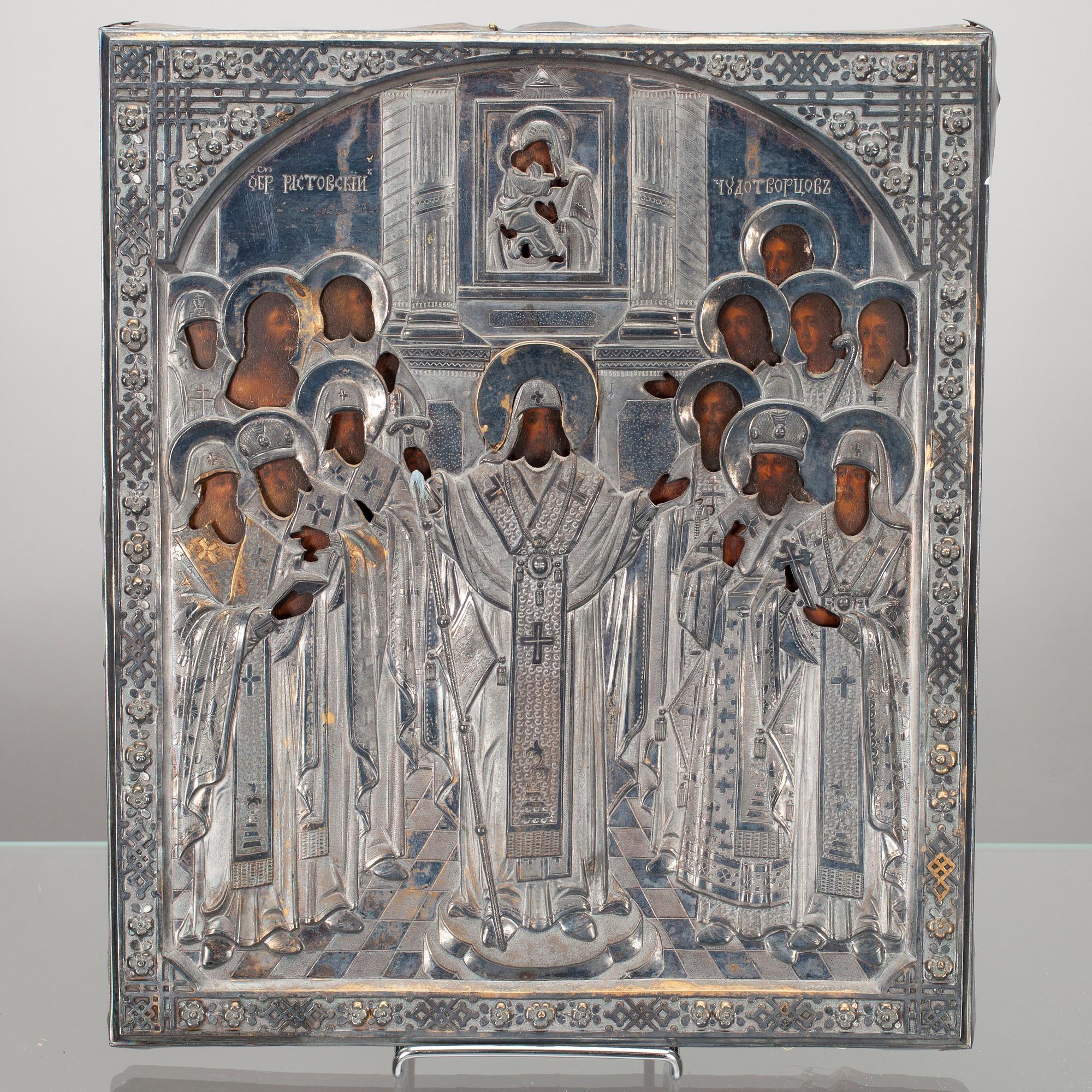 IKON, tempera på trä, silver risa Isakov Mihail Jakovlewich (Исаков Михаил Яковлевич), S:t Petersburg 1896, Ryssland.