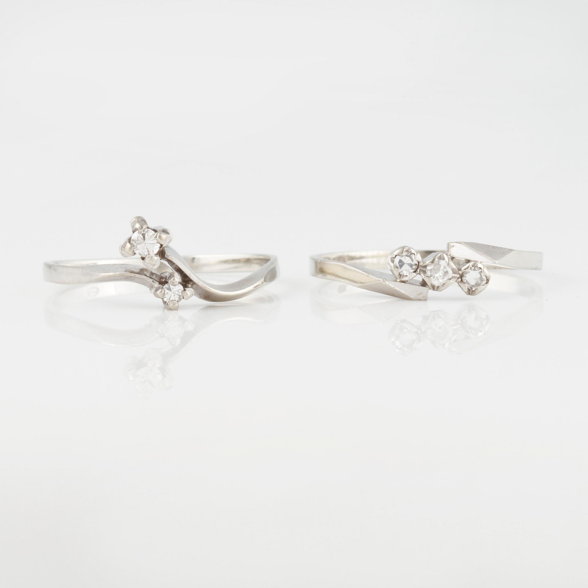 RINGAR, 2 st, med briljant och åttkantslipade diamanter.