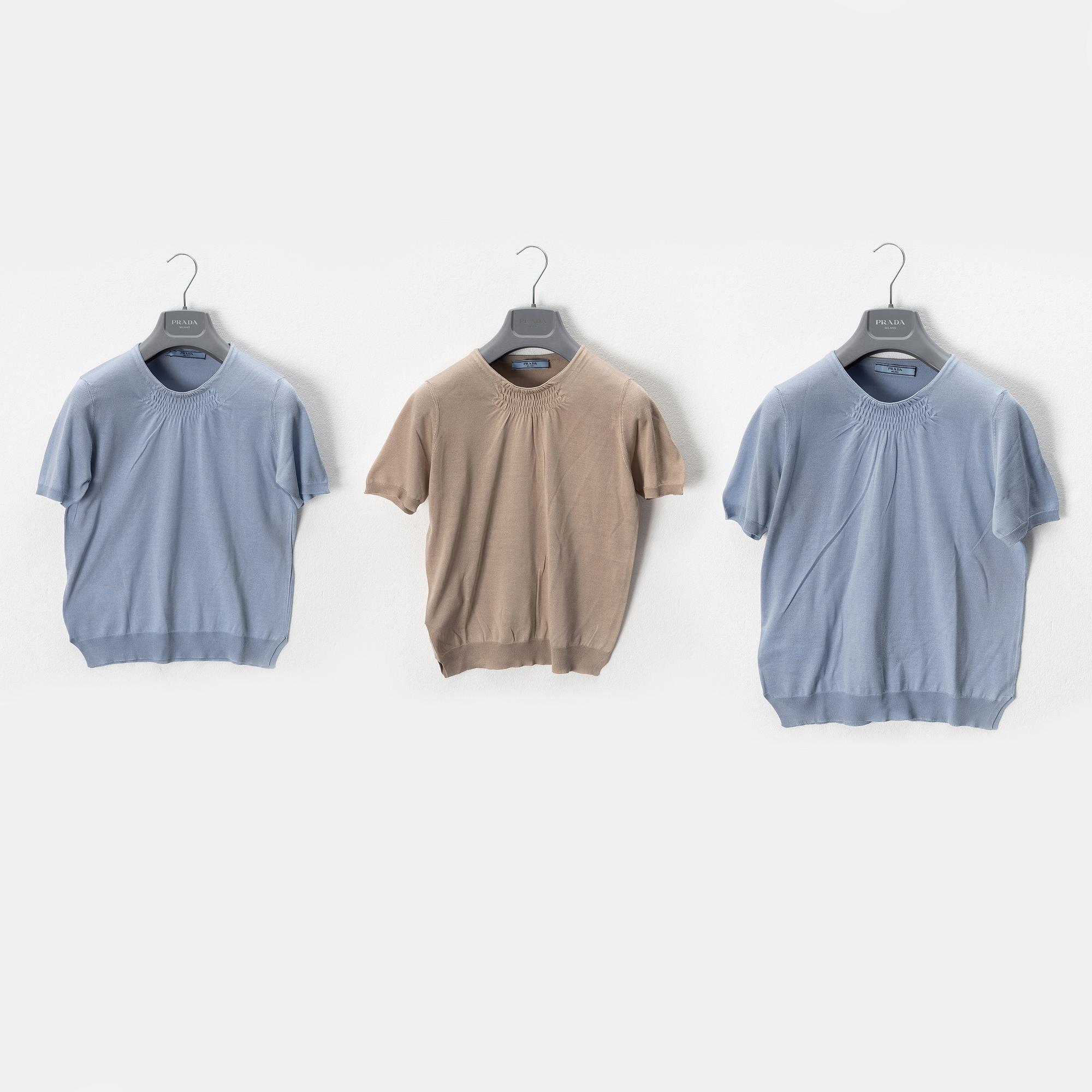 Prada, a set of three silk tops, size 40.