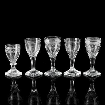 A matched set of 21 wine glasses, 19th/20th Century.