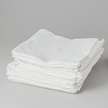 Duk, tedukar 2 st., och servetter, 23 st., linnedamast.