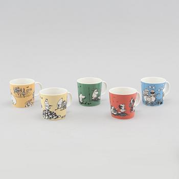 Five moomin porcelain cups, "Moomin Characters" from Arabia, 1990s.