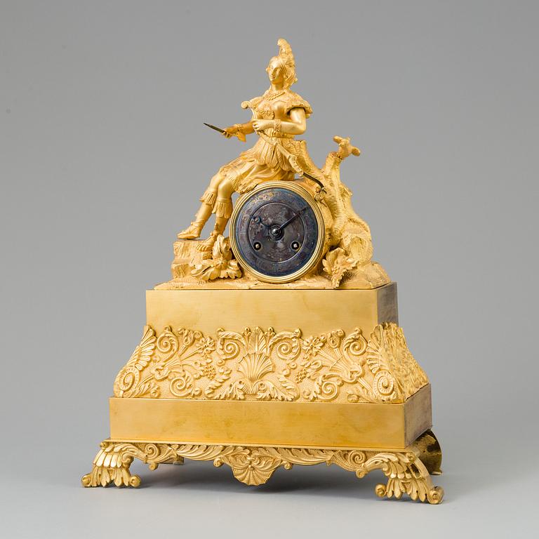 A French exoticism 1820/40's gilt bronze mantel clock.