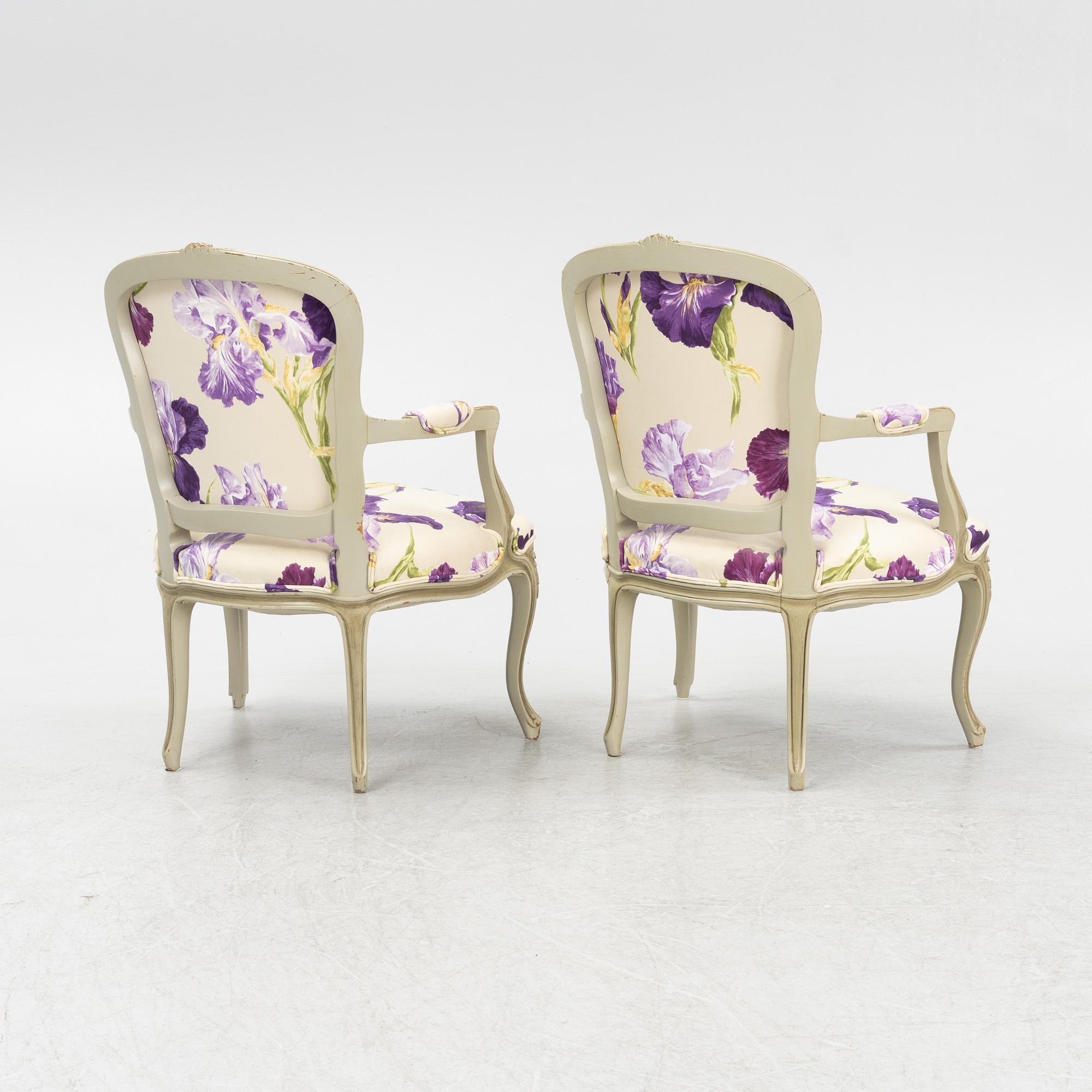 A pair of rococo style armchairs, 20th Century.