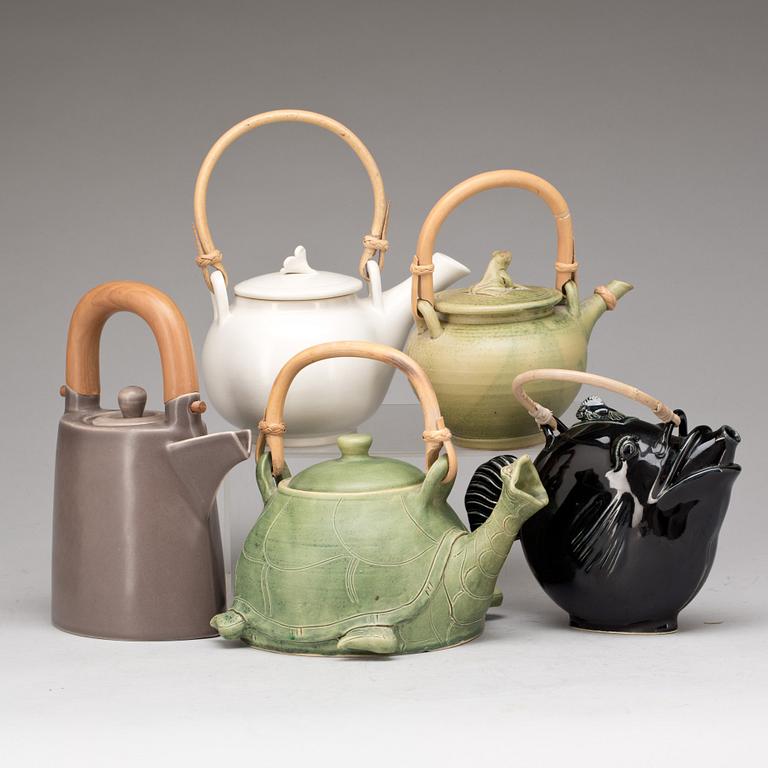 TEKANNOR, 5 st, stengods. Bali, 1980-tal.