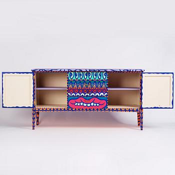 Amara Por Dios, a unique painted sideboard/object, executed in her own studio, 2018.