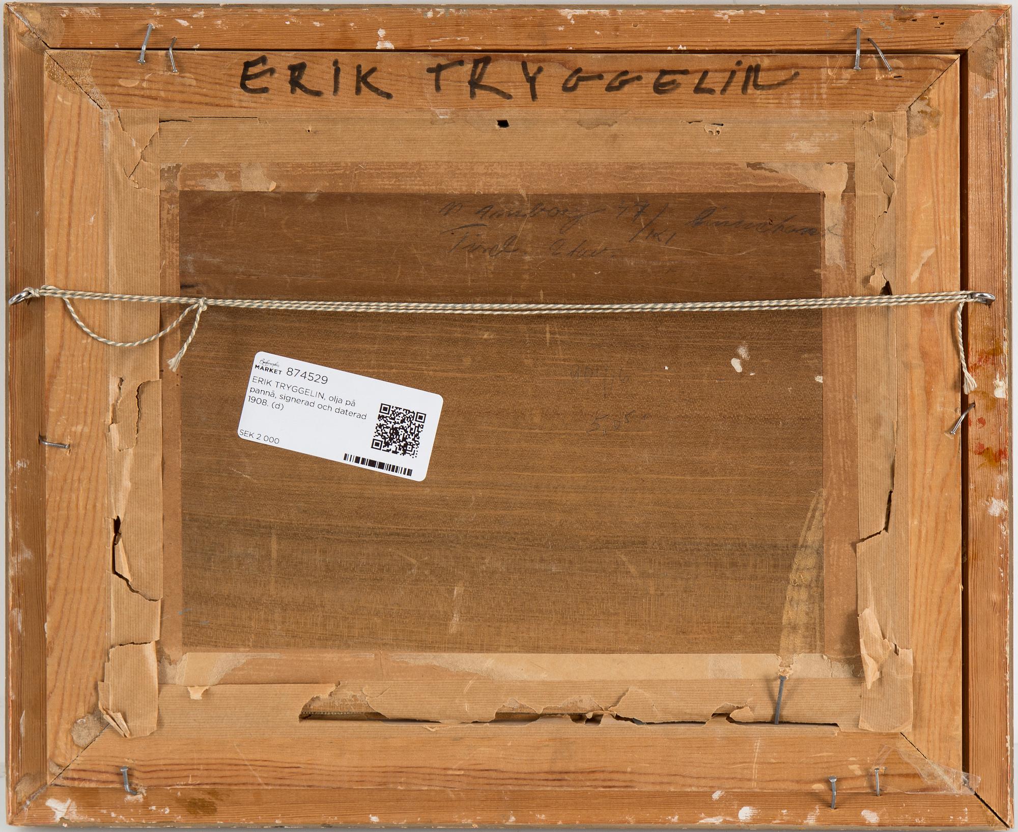 ERIK TRYGGELIN, oil on board, signed and dated 1908.