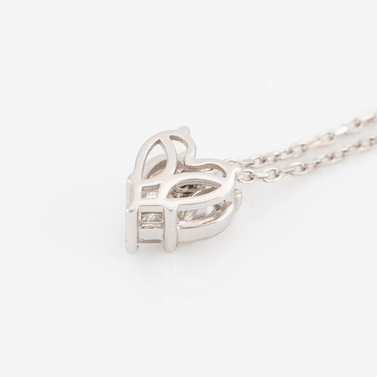 Necklace, 18K white gold heart-shaped with princess cut and pear-shaped diamonds.