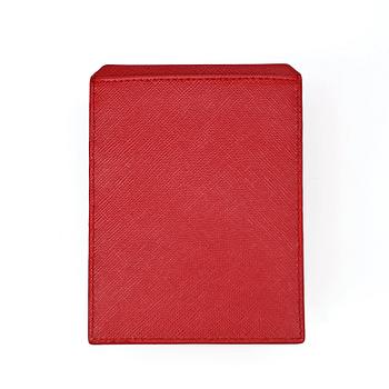 PRADA, a red leather credit card holder.