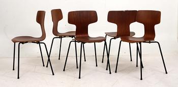 STOLAR, 5 st, modell 3103, Arne Jacobsen för Fritz Hansen, 1960-tal.