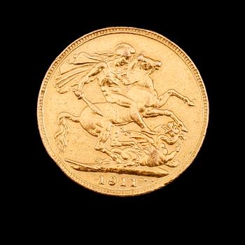 GULDMYNT, sovereign, George V, 1911. Vikt ca 8 gram.