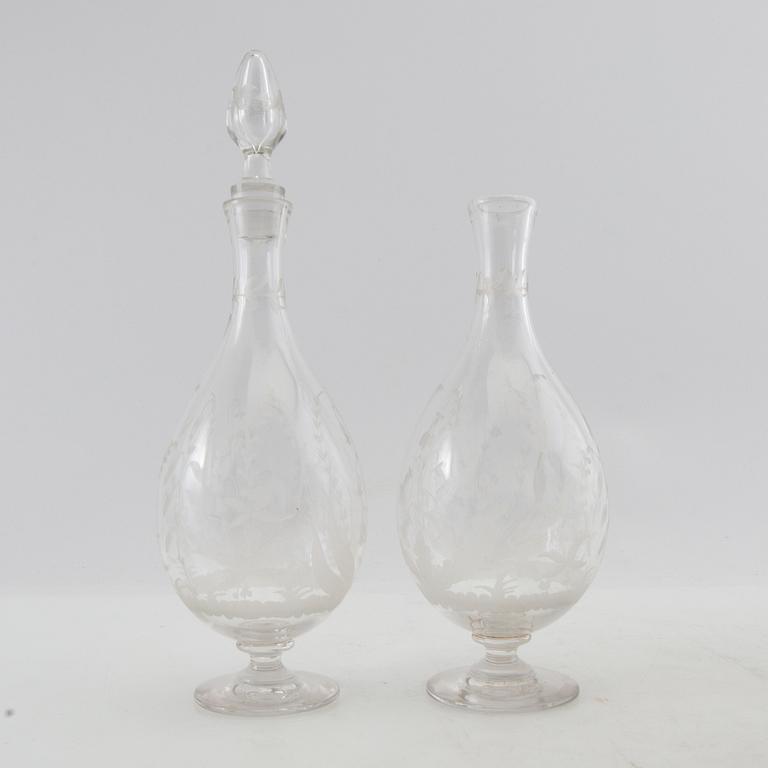 Simon Gate, wine glasses 15 pcs and decanters 2 pcs first half of the 20th century.