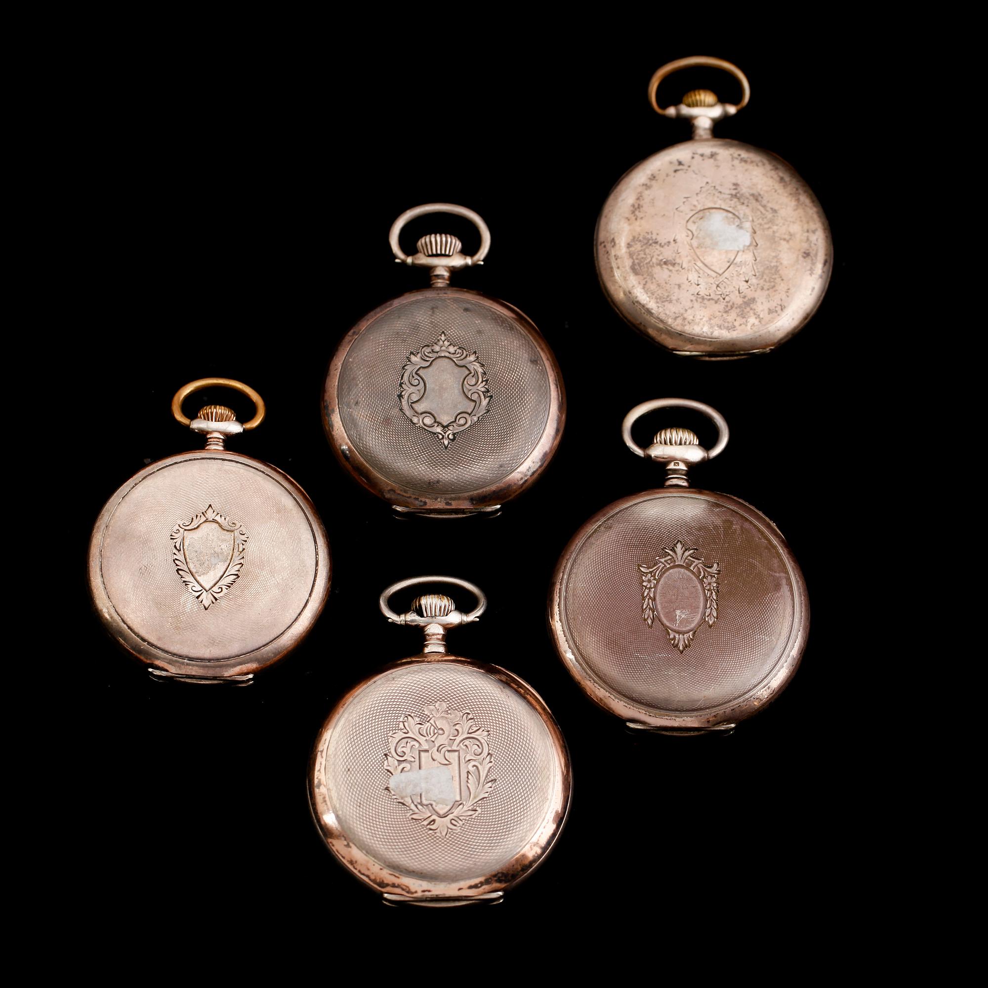 FICKUR, 5 st, silver, omkring år 1900.