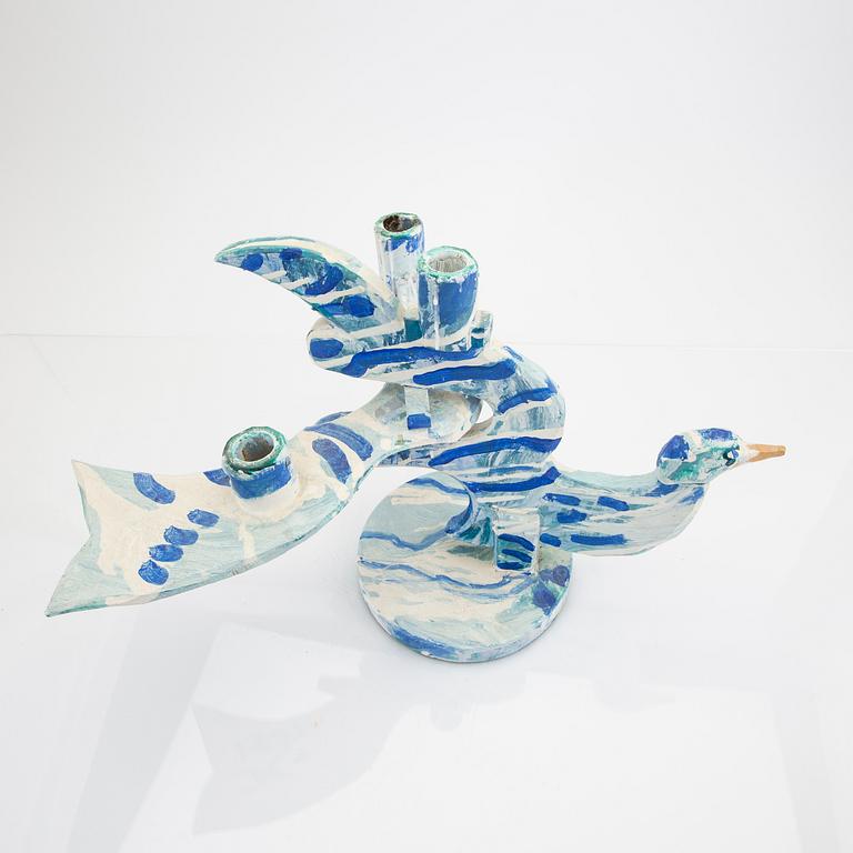 John Kandell, a painted wooden candelabra signed and datd 1981.