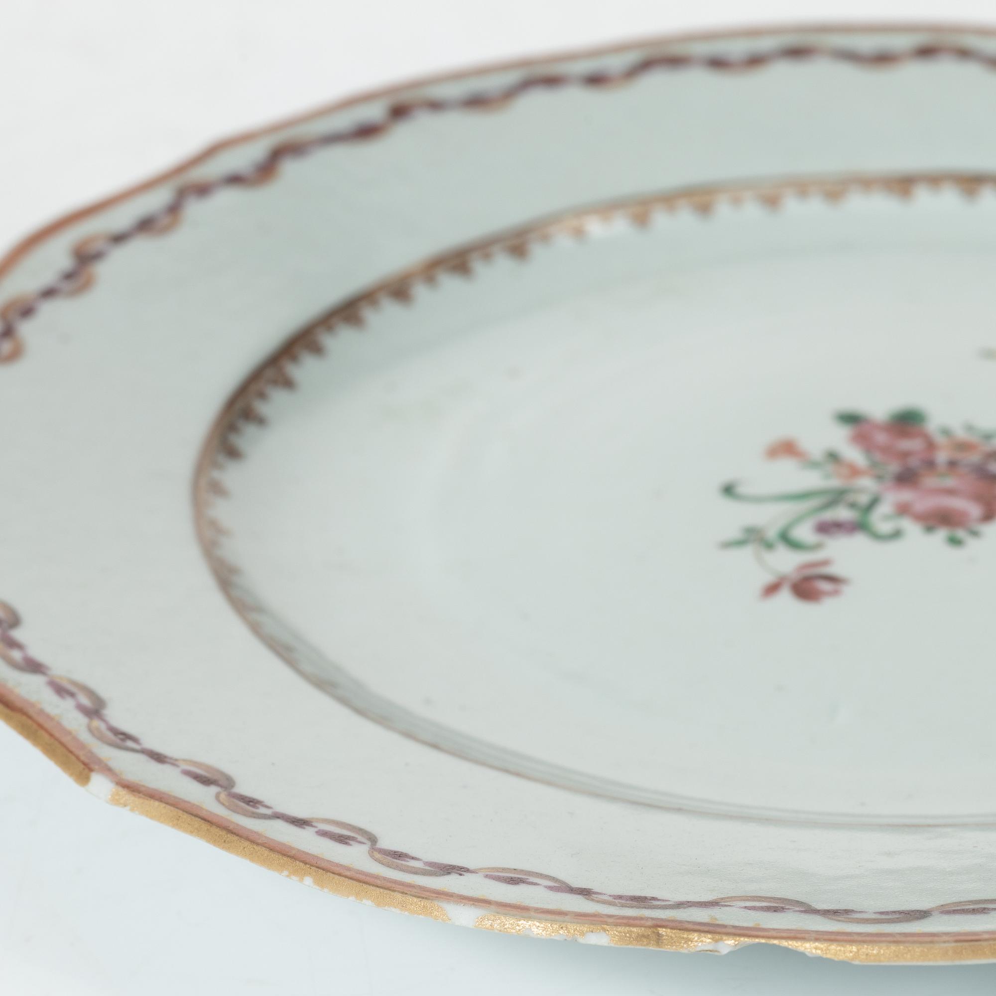 A set of five famille rose plates and four soup plates, Qing dynasty, Qianlong (1736-95).