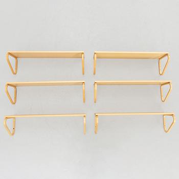 Alvar Aalto, six model 112B wall shelves, Artek, Finland.