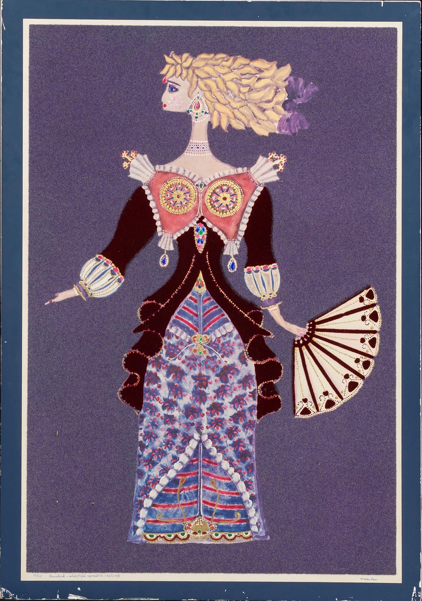 MAX WALTER SVANBERG, 3 st akvarellerade, metallpräglade reproduktioner med textilstoff, signerade och numrerade.