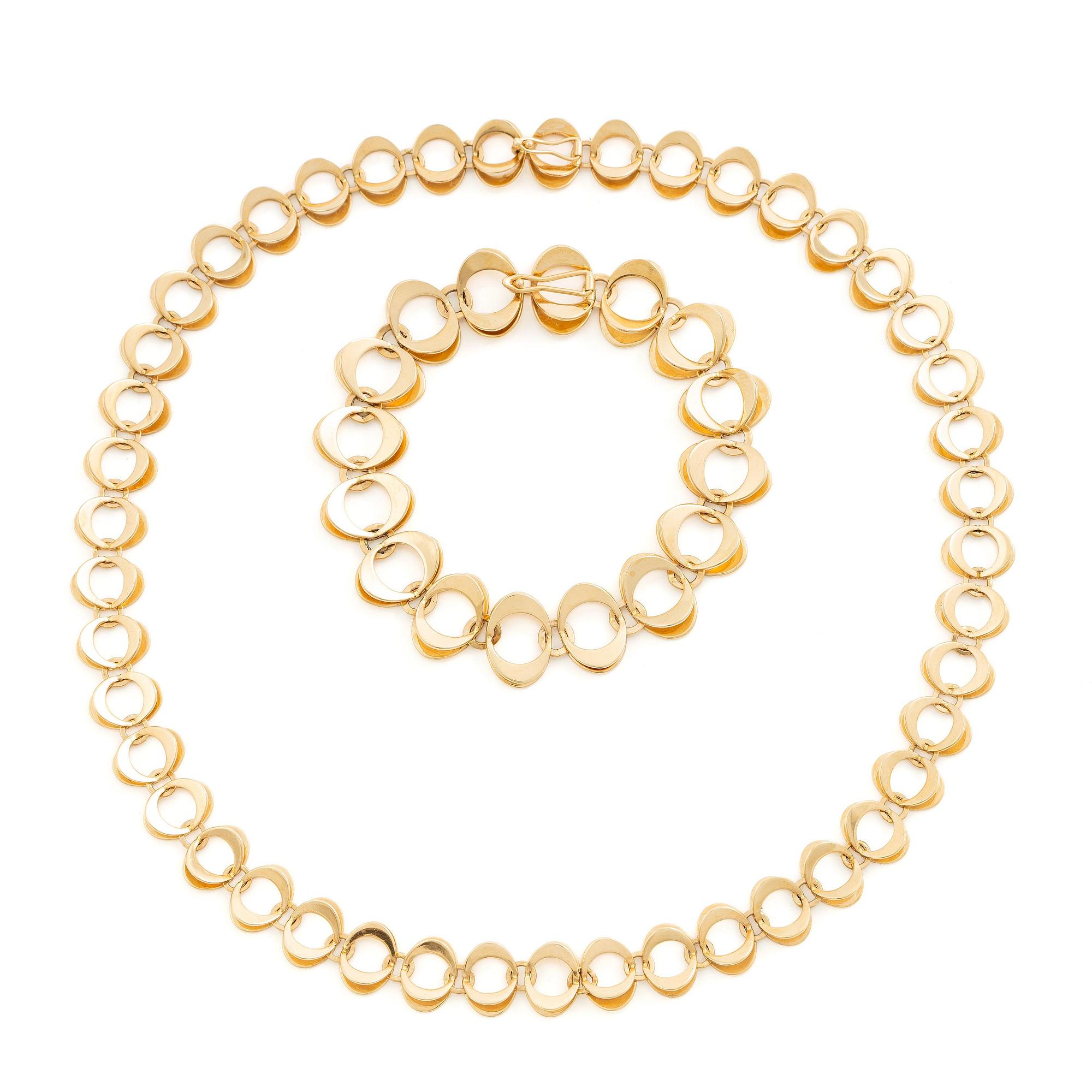 Theresia Hvorslev, en collier och ett armband, 18K guld, Falköping 1969.