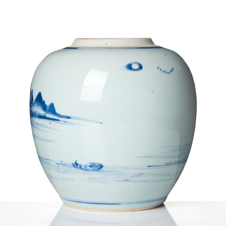 A large blue and white  jar, Qing dynasty, early 18th Century.