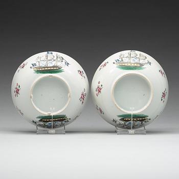A pair of 'European Subject' punch bowls, Qing dynasty, Qianlong (1736-95).