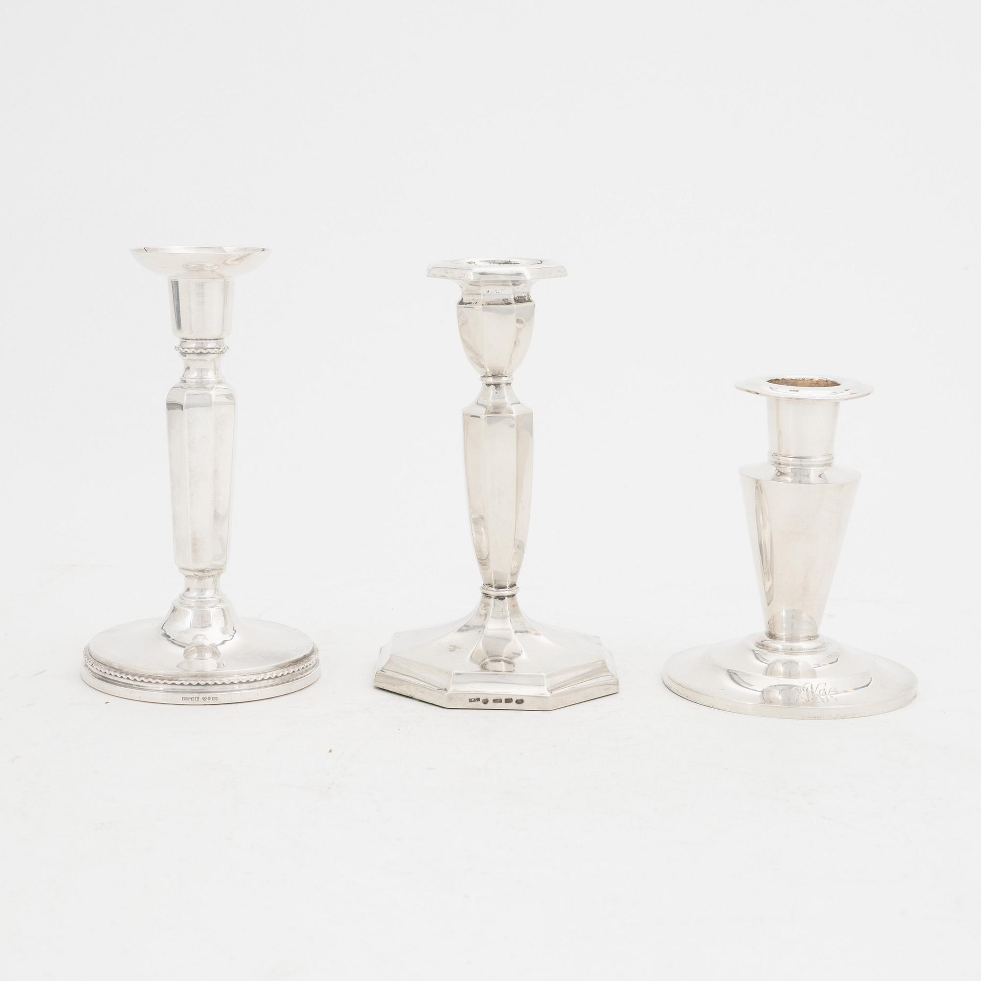 Three pairs of silver candlesticks, Finnish and Swedish hallmarks 1927-1972.