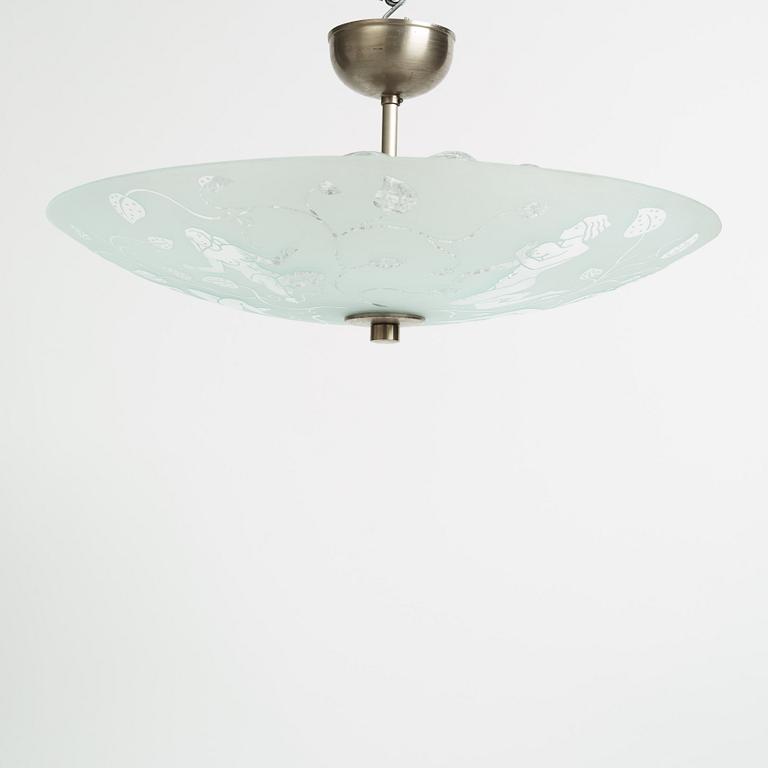 Edward Hald, a model 'HD 8581' ceiling light, Orrefors, 1940's.