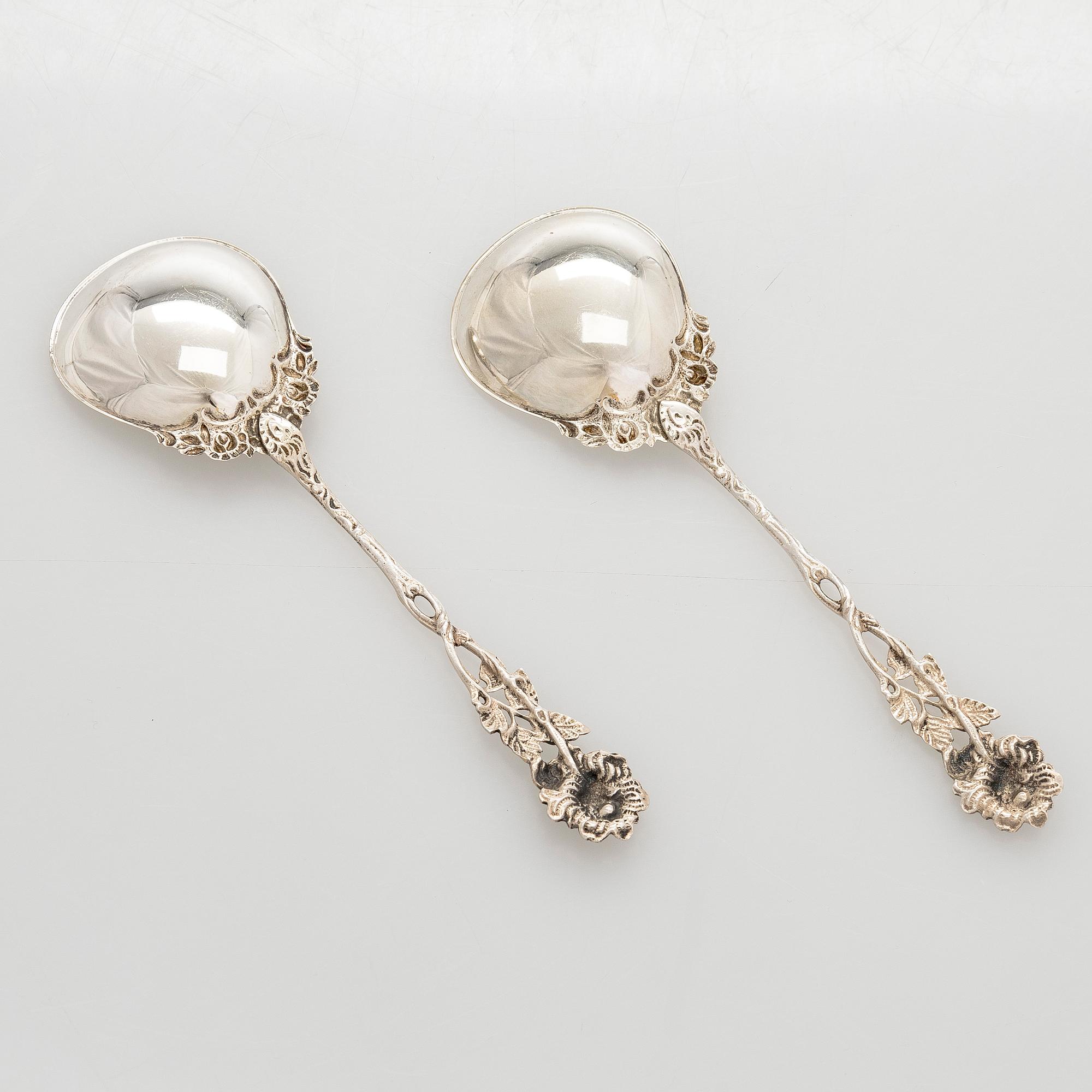 Serveringskålar, ett par, sterling silver och glas, 1900-talets mitt.