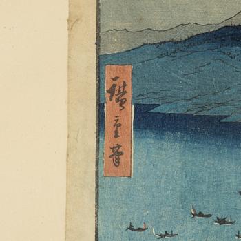 Ando Utagawa Hiroshige, a woodblock print in colours, mid 19th Century.