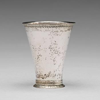 204. A Swedish 18th century parcel-gilt silver beaker, mark of Petter Julin, Koping 1754.